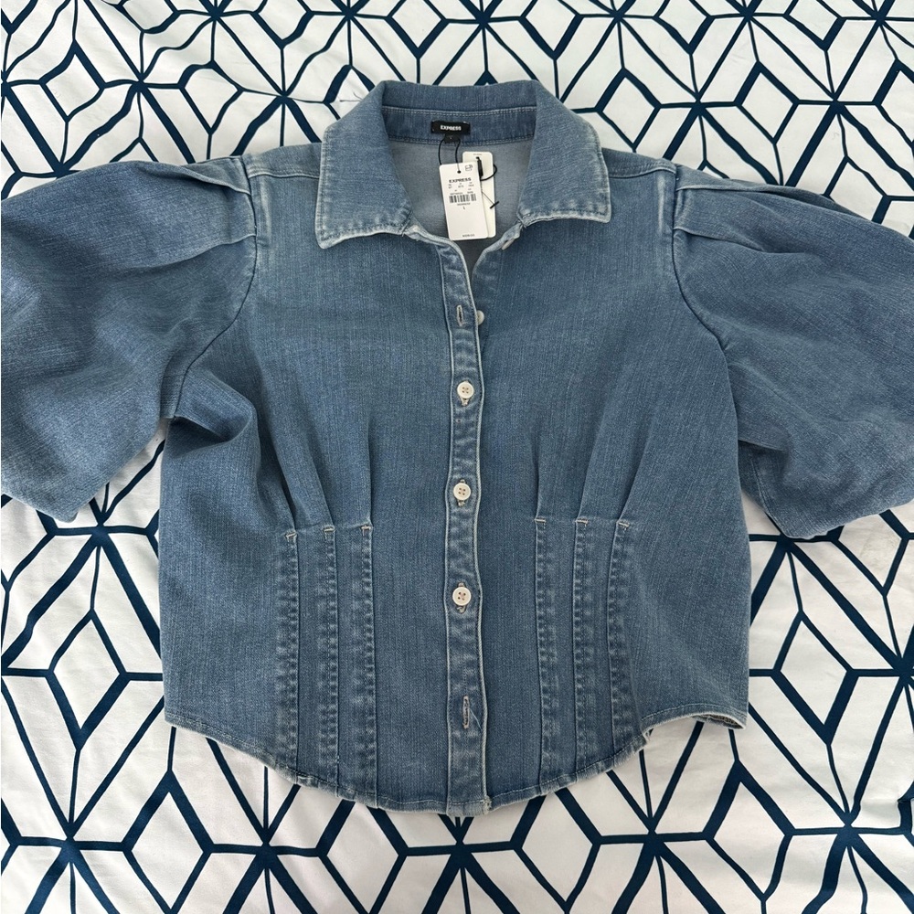 Express Denim shirt with Puff Sleeves